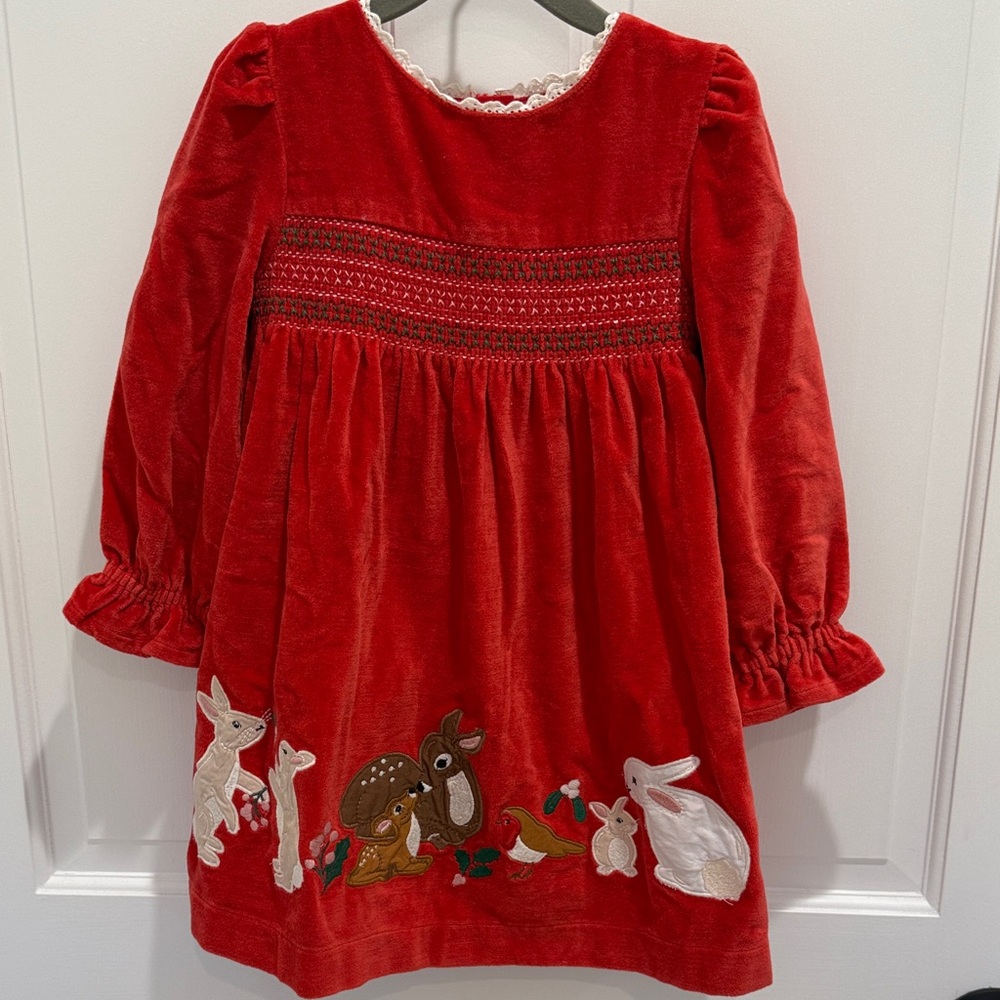 Mini Boden Red Velvet Smocked Dress
